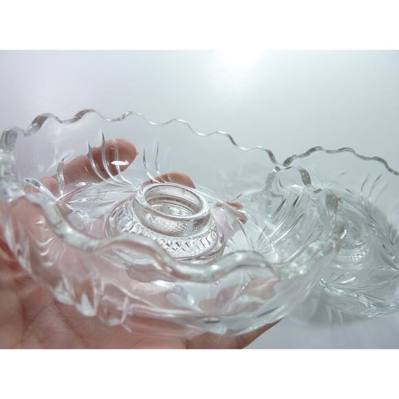 Vintage Pressed Cut Glass Taper Candleholder Nesting Glass Pair Stackable - Picture 2 of 7